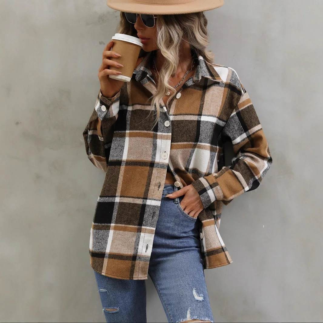 

Women's Plaid Print Cardigan Long Sleeves Single-Breasted Thick Plush Warm Drawstring Hoodie Daily Casual Coat Fall Winter