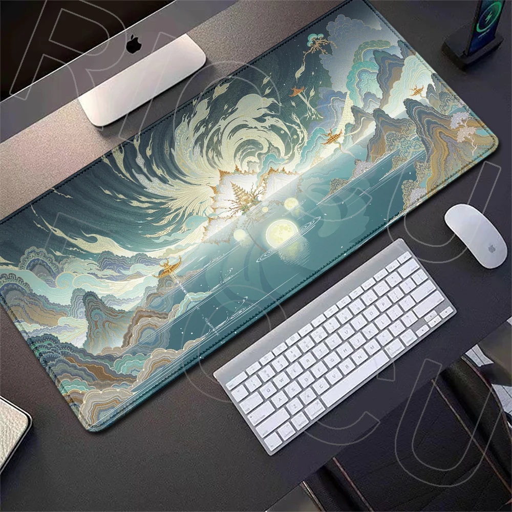 Erweiterte Mauspads mit Berg- und Meereslandschaft, rutschfester Gummi, für Spiele, Heimbüro-Zubehör, Laptop-Mauspad, Spielmatte, Gamer-Schreibtischmatte – Detail 11