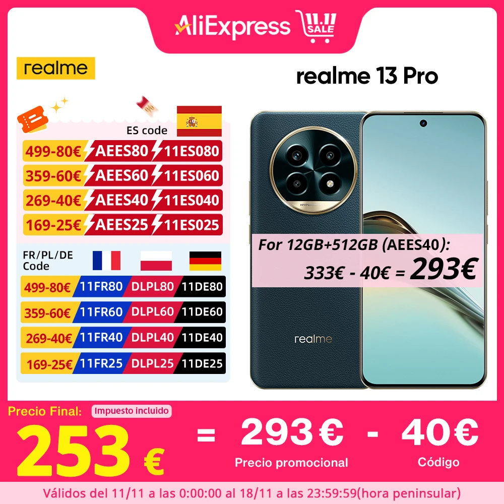 Global Version realme 13 Pro 5G Smartphone Sony LYT-600 OIS Camera Snapdragon 7s Gen 2 120Hz Display 5200mAh Battery AI Imaging