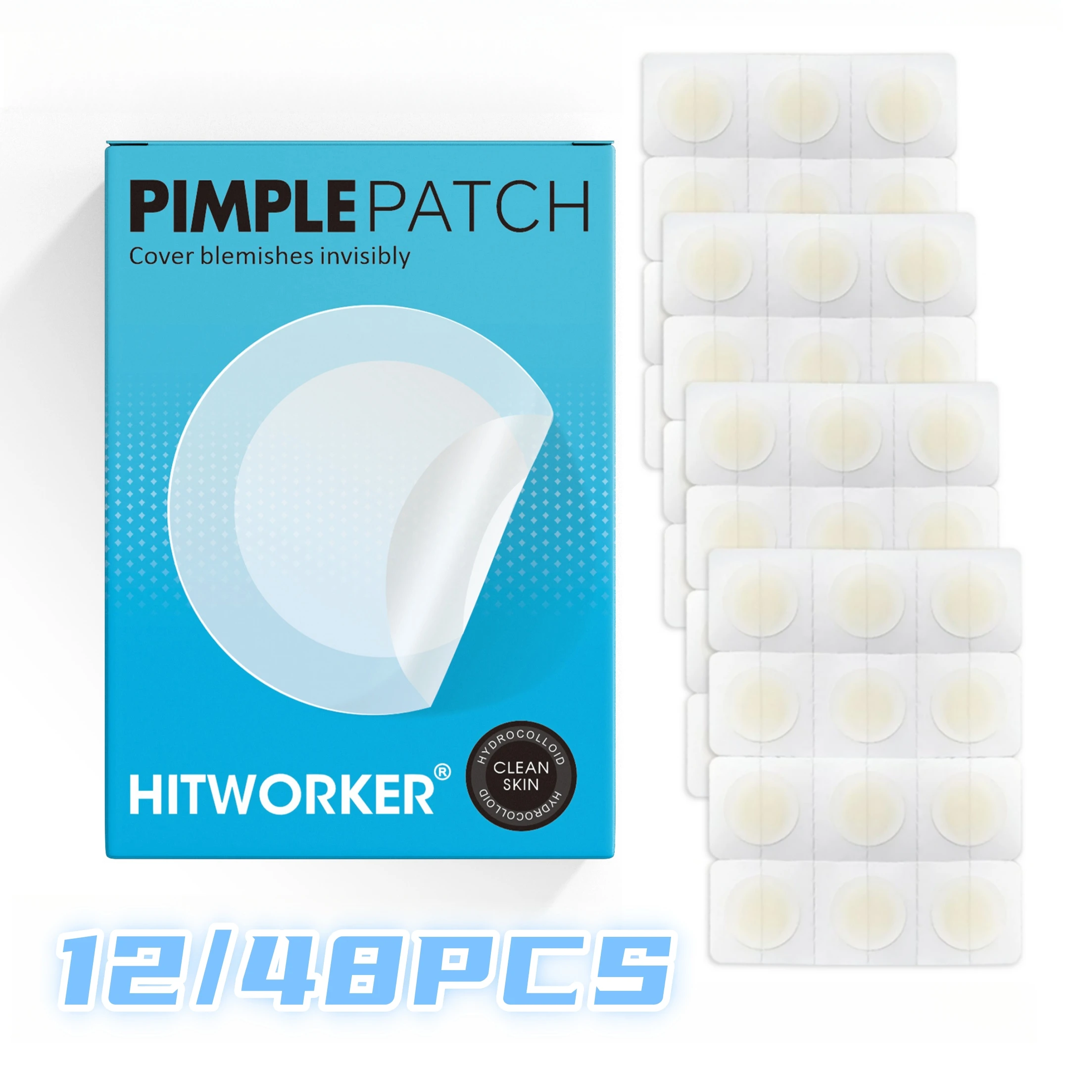 12/48PCS Hydrocolloid Pimple Patches for Face, Round Blemish Cover Stickers, Facial Spot Patches