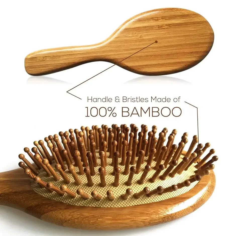 1 Escova de Madeira Profissional Saudável com Almofada para Massagem Capilar, Escova para Queda de Cabelo, Escova de Cabelo para Cuidado do Couro Cabeludo, Escova de Bambu Saudável