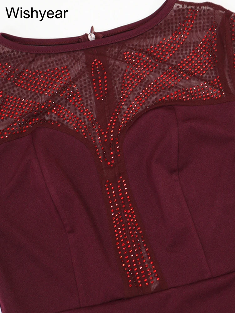 جديد أنيقة مطرز حجر الراين س الرقبة Bodycon حورية البحر فستان ماكسي المرأة بقماش شفاف كم طويل ثوب مسائي حفلة موسيقية Vestidos 2026 #5