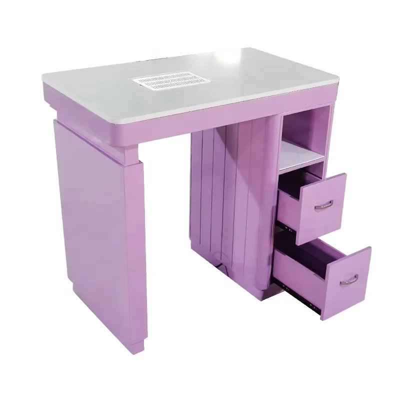 Luxury Purple Quartz Slab Table Modern Minimalist Makeup Table Nail Salon Popular Vacuum Cleaner Nail Table
