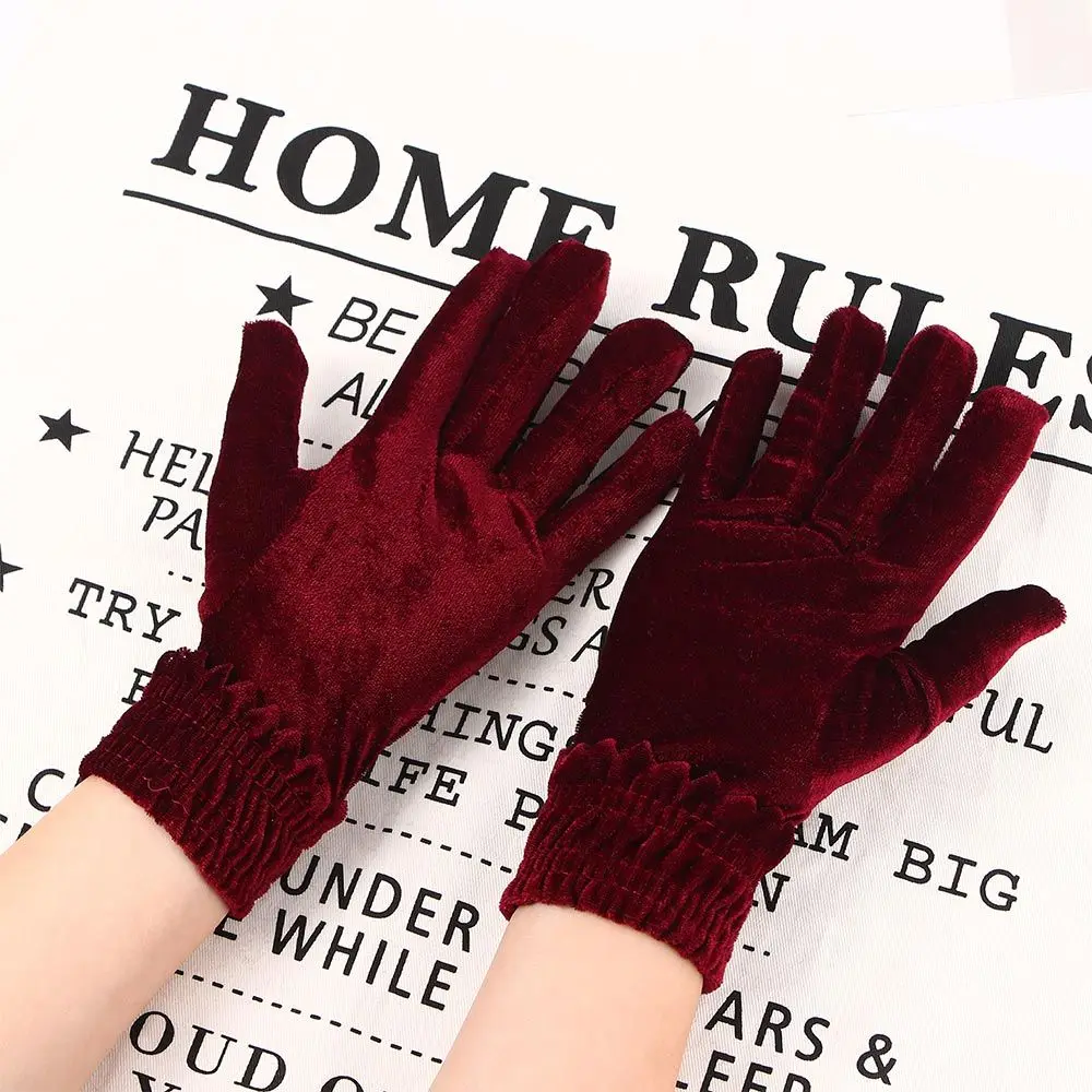 Winter Party Autumn Warm Solid Soft Gold Velvet Gloves Elastic Driving Gloves Full Finger Mittens