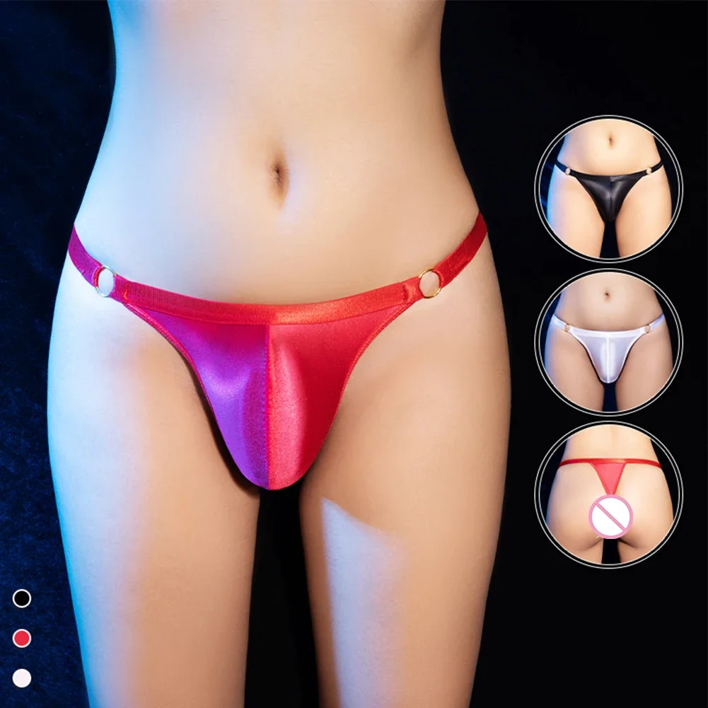 Men‘s Glossy Briefs U Convex Pouch Thongs Low Waist Smooth Underwear Hombre Hollow Exposed Butt Bikini Panties Swimwear