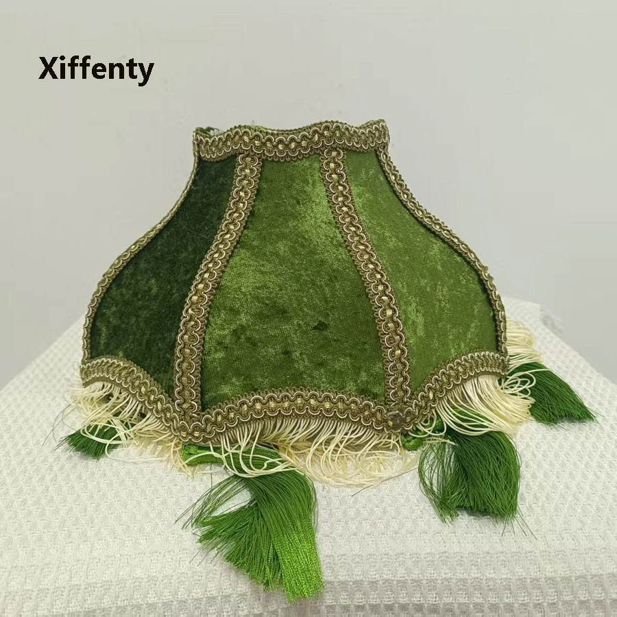 Green Tassel Lampshade Gold Jacquard Tassel Princess Suitable for Table Lamp and Floor Lamp Accessories