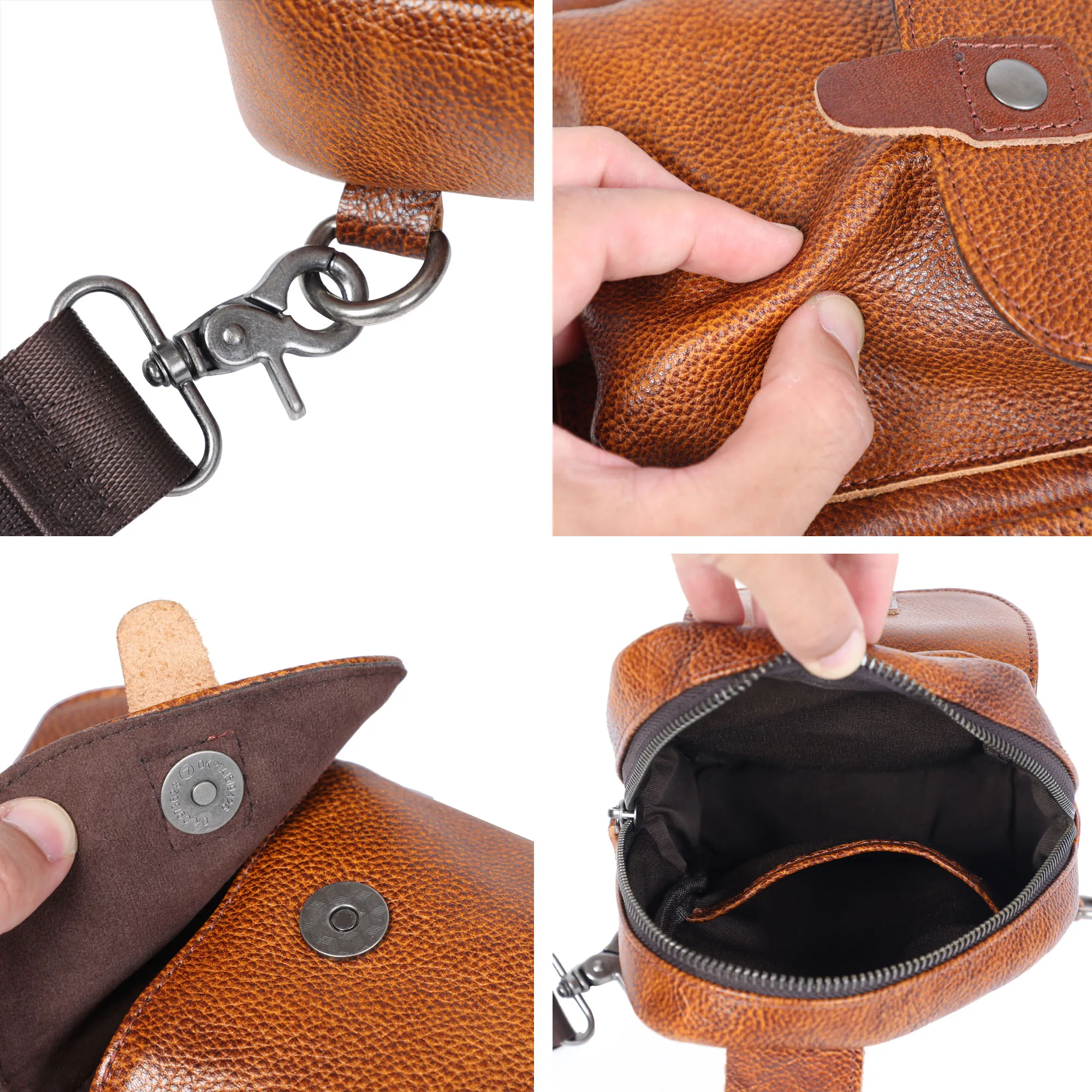 S.WORKER Handgefertigte Herren-Brusttasche aus Vollnarbenleder, Modische Umhängetasche für Telefon und Schlüssel – Detail 11