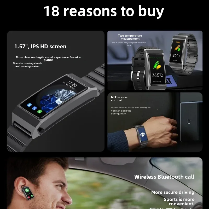 K88 Intelligent Bluetooth Earphones Smart Bracelet Two-in-one Separate 1.57 Full Touchscreen Waterproof Bluetooth Call Music Nfc