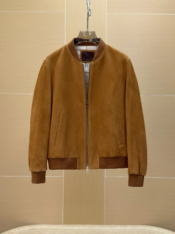 Mens Suede Flight Jacket Casual Stand Collar Baseball Collar Padded Winter Coat