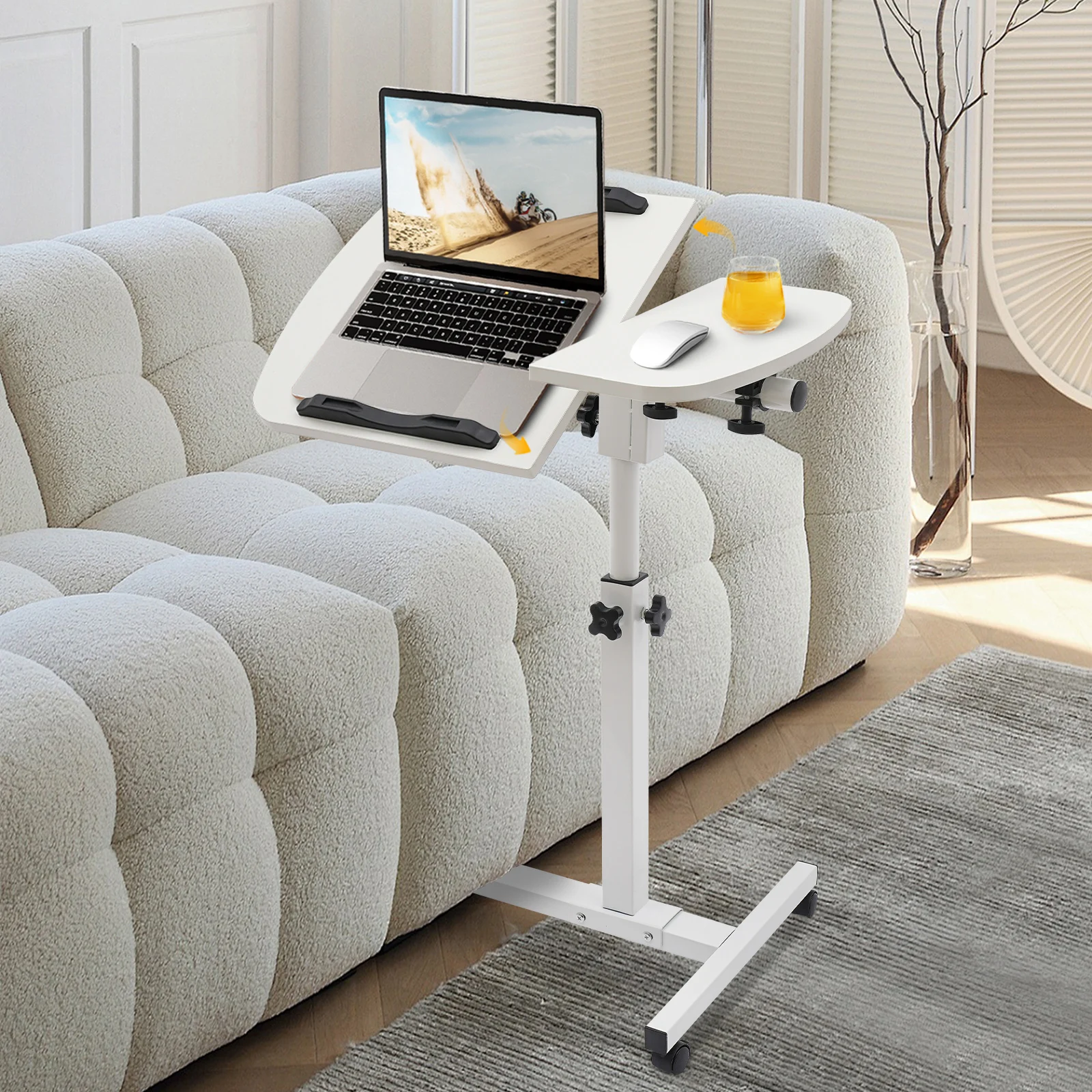 Rolling Table Laptop Notebook Stand Angle and Height Adjustable Tiltable Table Top Desk Sofa Bed Side Table