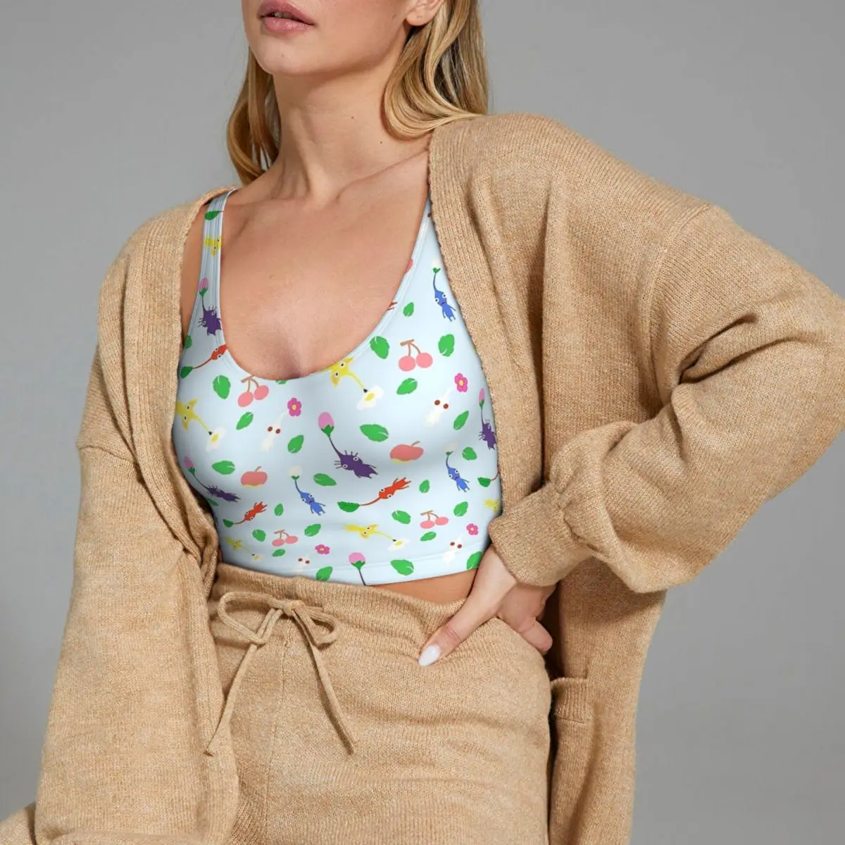 

Custom Cute Pikmin Pattern Blue Women Sports Vest Bra Gym Workout High Impact Yoga Crop Tank Tops