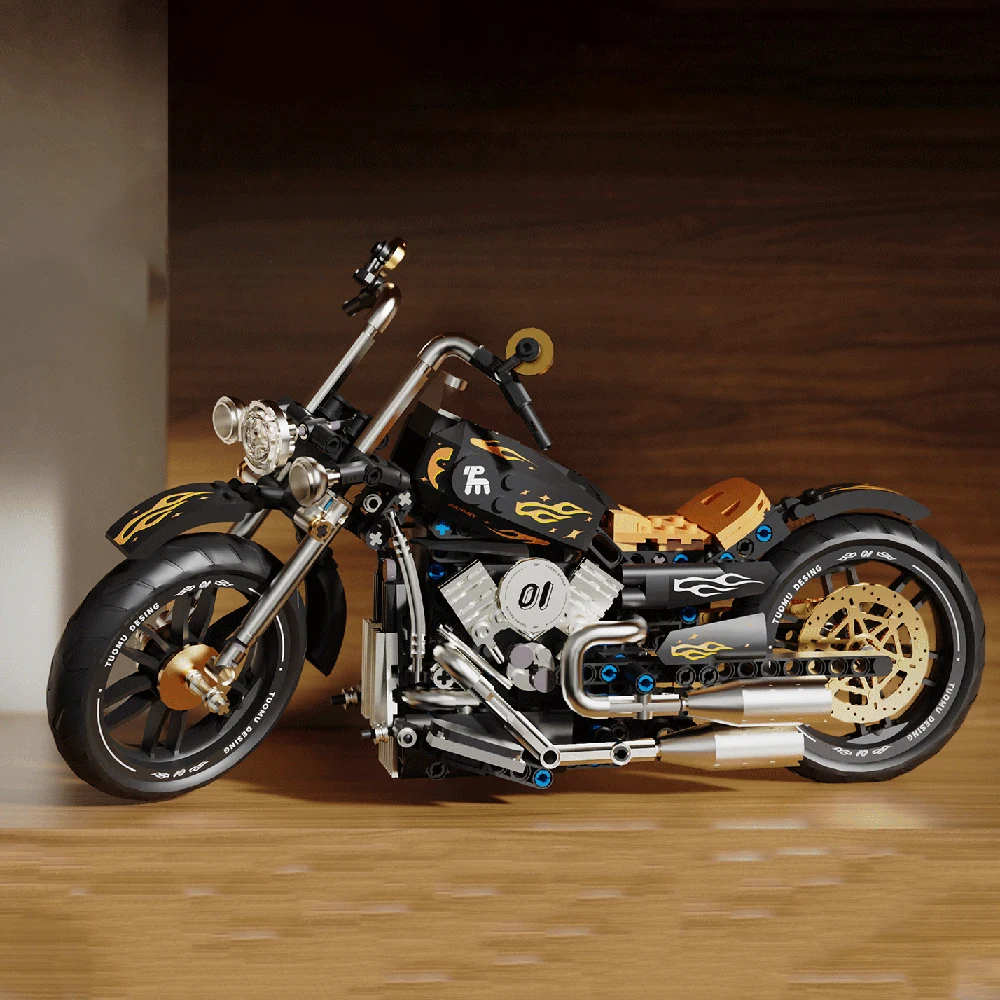 مجموعة مكعبات بناء الدراجات النارية الكلاسيكية الرجعية مجموعة نماذج تقنية للبالغين والأطفال ألعاب تعليمية جذعية هدية للأولاد