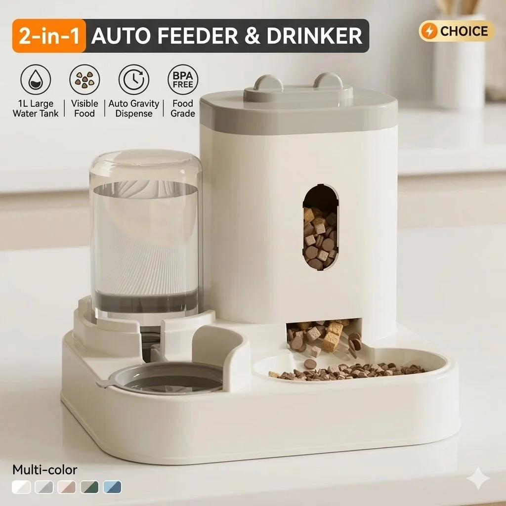 Automatic Feeder Dog Cat Food Bowl With Water Fountain Large Capacity Pet Food Storage Dispenser Container Puppy Pet Accessories