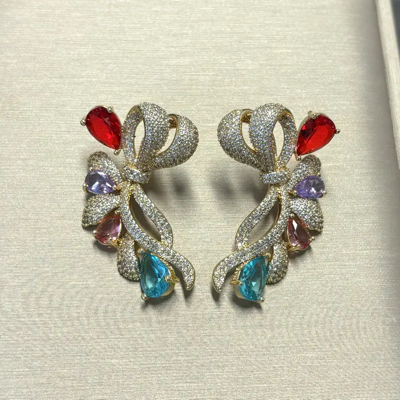 Bilincolor Cubic Zirconia Fashion Knot Flower Earring for Women