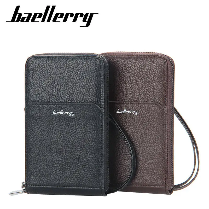 Baellerry PU Leather Men Clutch Wallets Zipper Large Capacity Hand Strap Men Wallet Luxurious Business Solid Male Purses