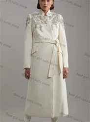 White Cashmere Wool Women Suits 1Piece Blazer Overcoat Crystals Formal Office Lady Prom Jacket Customized Coat With Belt