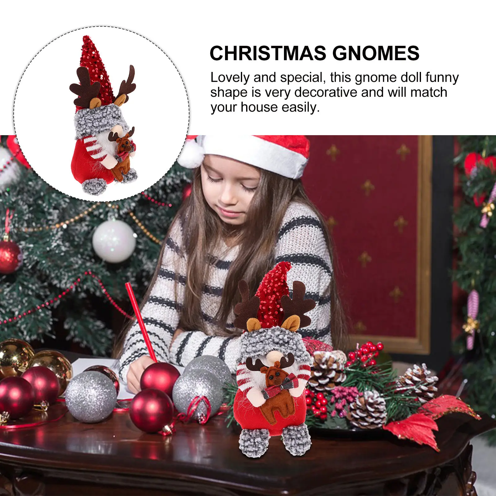 Unique Cartoon Christmas Gnome Adornment Sitting Posture Sparkly Sequin Hat Handcrafted Holiday Decor for Desk Window Shelf Xmas