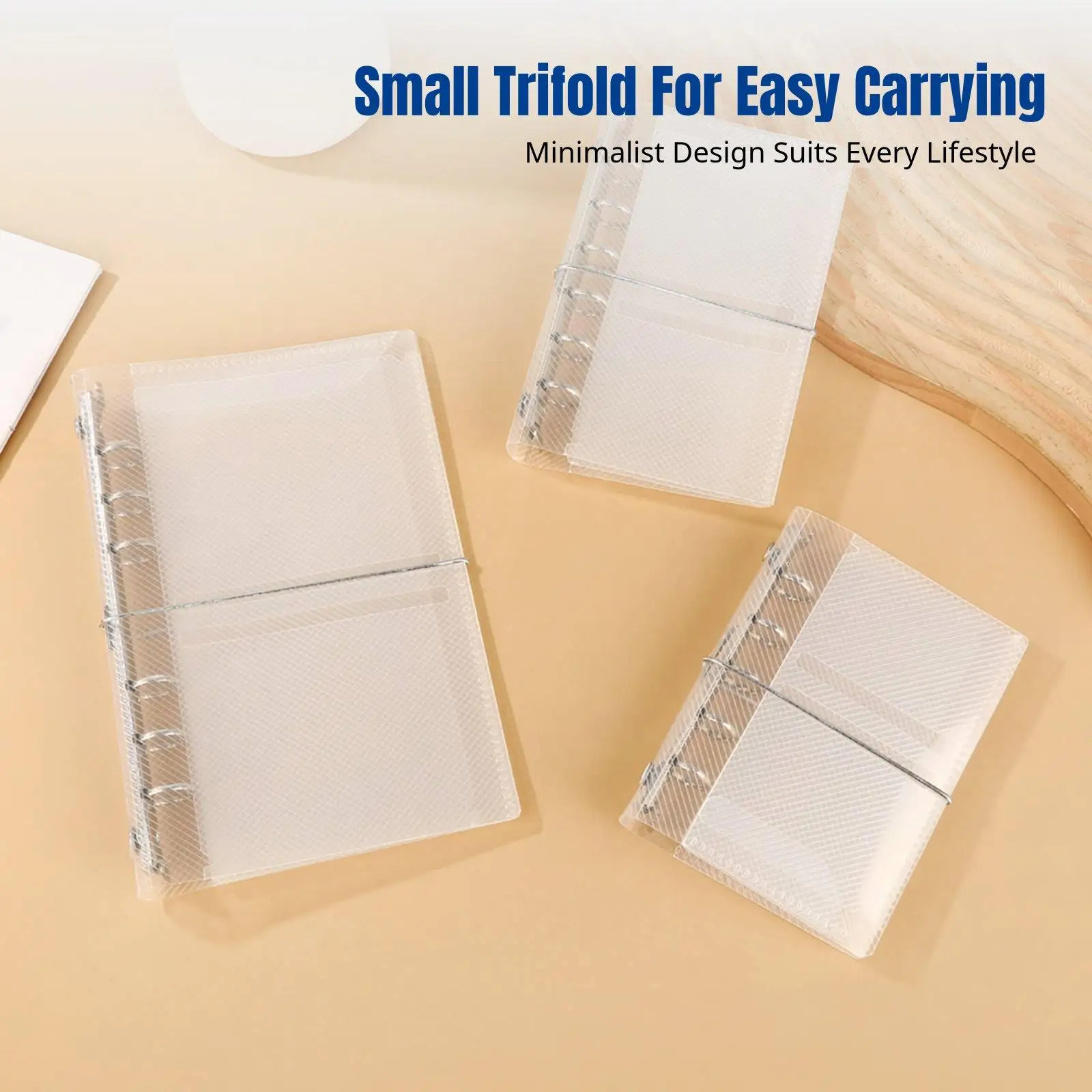 Transparent PP Trifold Notebook, Mini Binder, Refillable, DIY Storage Folder
