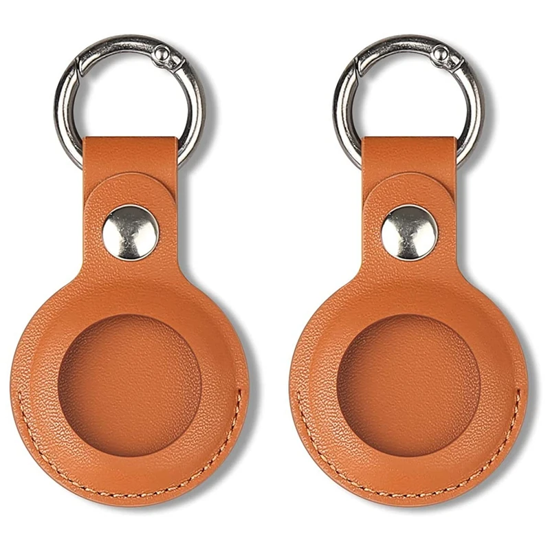 2Pcs Case Compatible For Apple Airtag, PU Leather Skin Cover With Keychain Holder Key Ring For Air Tag Accessories-A22K
