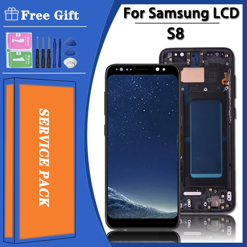 Wysokiej jakości S8 wyświetlacz z ramką do SAMSUNG S8 G950F G950FD G9500 G950U wyświetlacz LCD wymiana digitizera z ekranem dotykowym