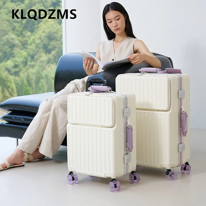 KLQDZMS Travel Luggage Front Opening Laptop Trolley Case Aluminum Frame Boarding Case 20
