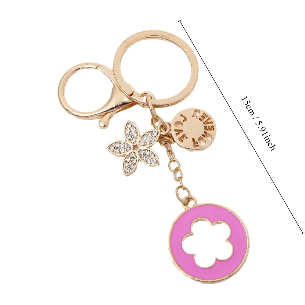 New Fashion Flower Keychain Alloy Rhinestone Pendant Keyring Luxury Keychain Exquisite Jewelry Portable Bag Hanging Pendant Gift