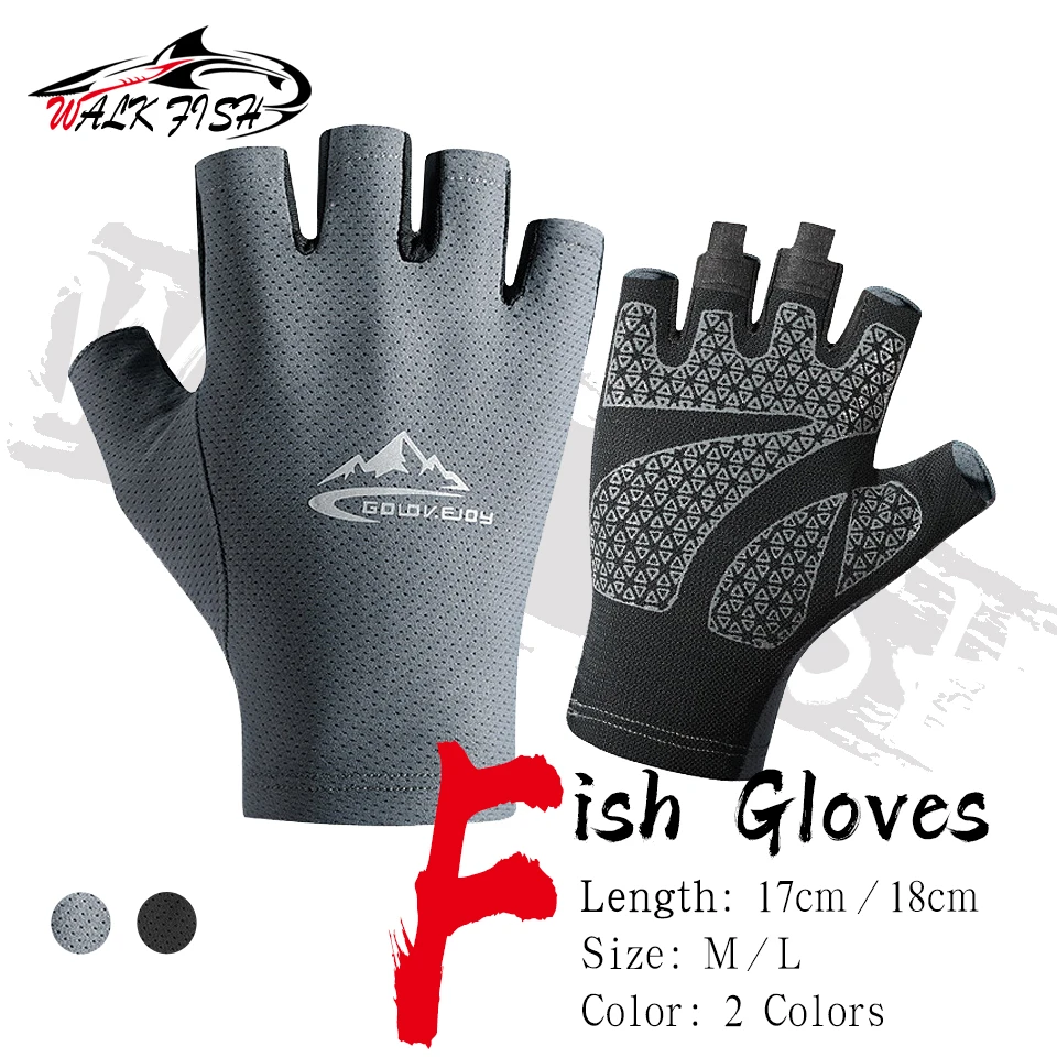 WALK FISH Fishing Gloves Ice Silk Sun Protection Ridding Gloves Anti Slip Breathable Half Finger Running Fishing Gloves Unisex