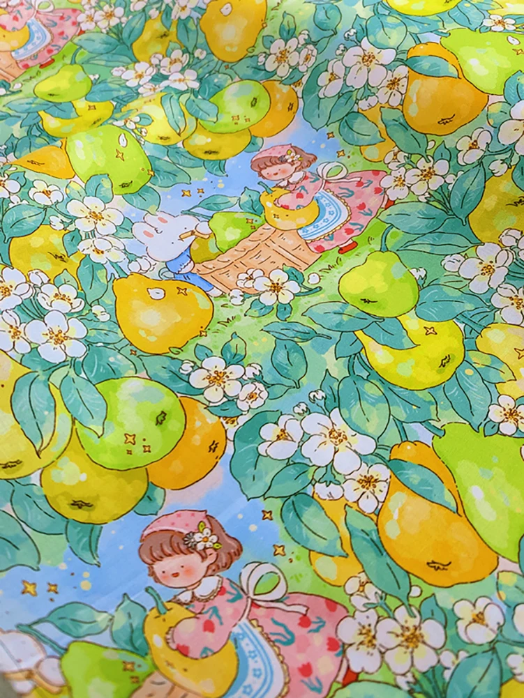 Cotton Fabric 40s Sweet Healing Cartoon Illustration for Sewing Dress Pajamas Home Handmade by Half Meter