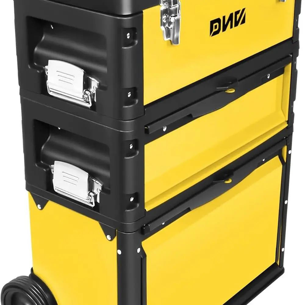 

3-Tier Stackable Yellow Tool Box Trolley with 3 Separate Storage Compartments, TOOLS-00223