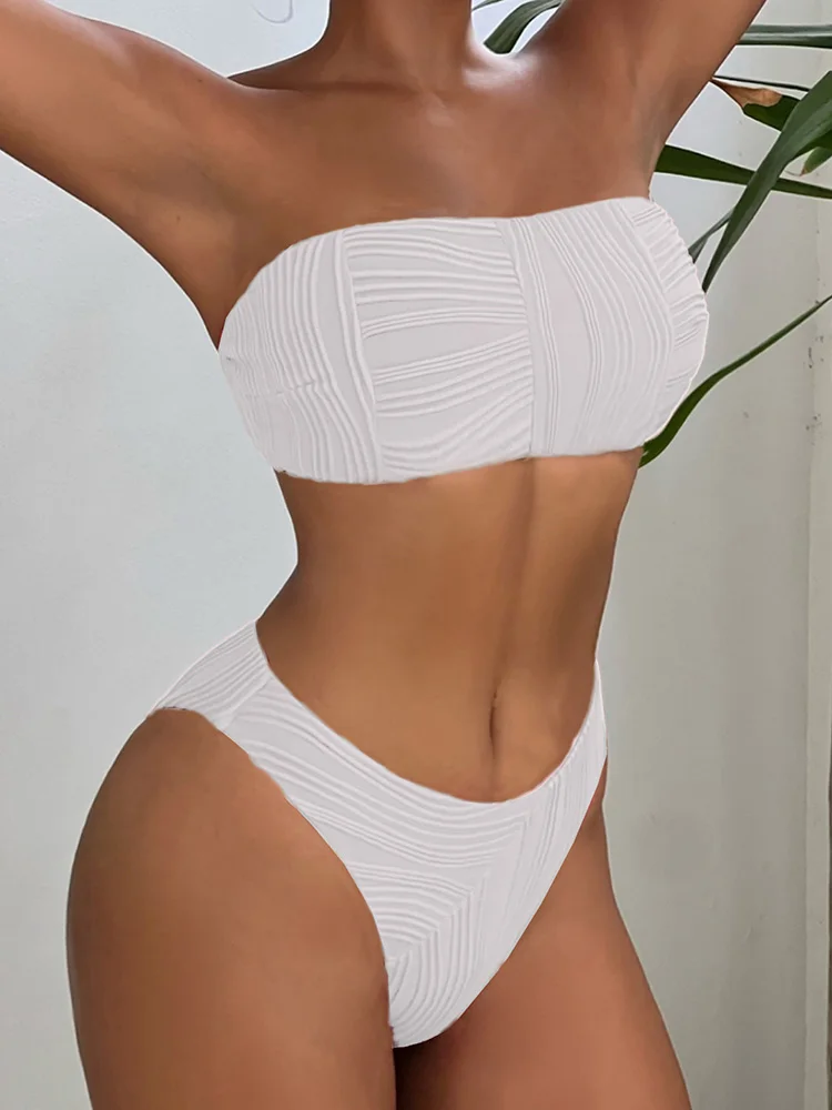 

Summer Two-piece Bikini Set Sexy Strapless Striped Style Swimwear Bather Bathing Suit 2024 Female Swimsuit Women Solid Color