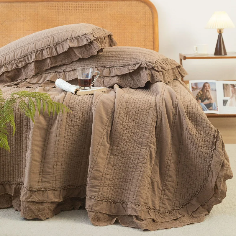 Ultra Soft  Quilted Coverlet Set 3Pcs Enzyme Sandwashed Solid Color 1-Piece Multifunctional Duvet Cover Style Quilt Home Decor