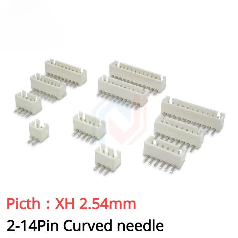 50pcs Curved Pin Xh2.54mm Pitch Curved Foot Socket 2p3p4p5p6p7p8p9p10p-14p Connector Terminal Connector Plug