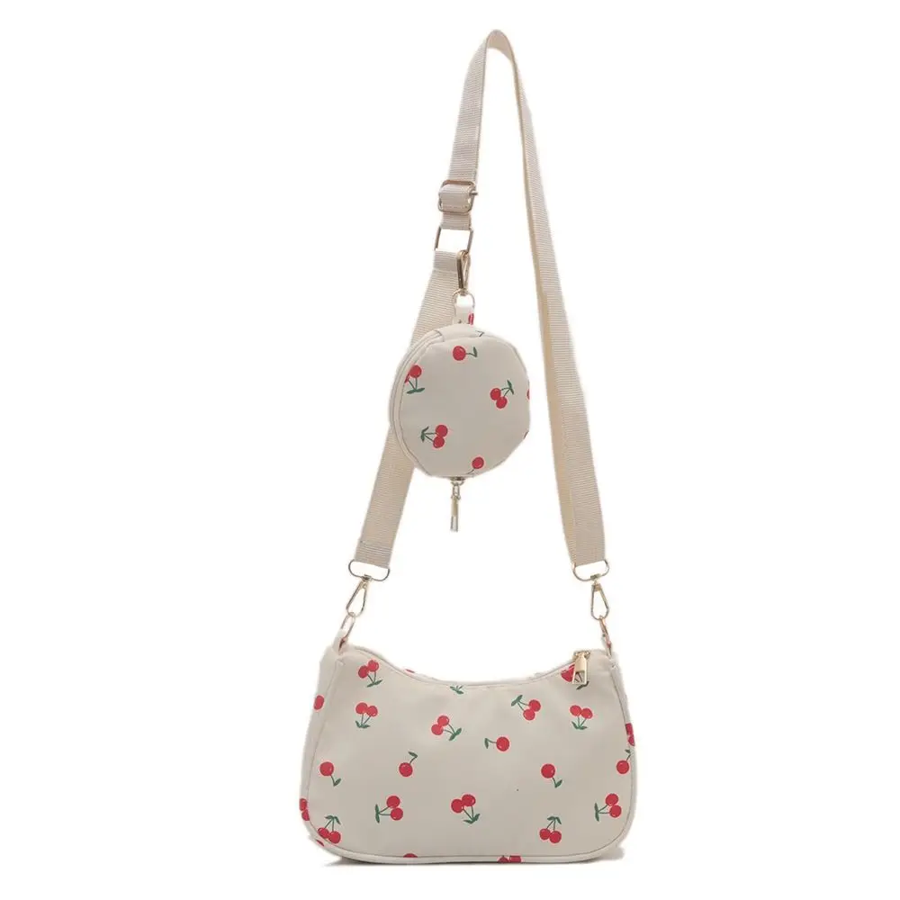 Casual Red Cherry Crossbody Bag Oxford Cloth Large Capacity One-shoulder Bag Printed Waterproof Underarm Bag Commutting