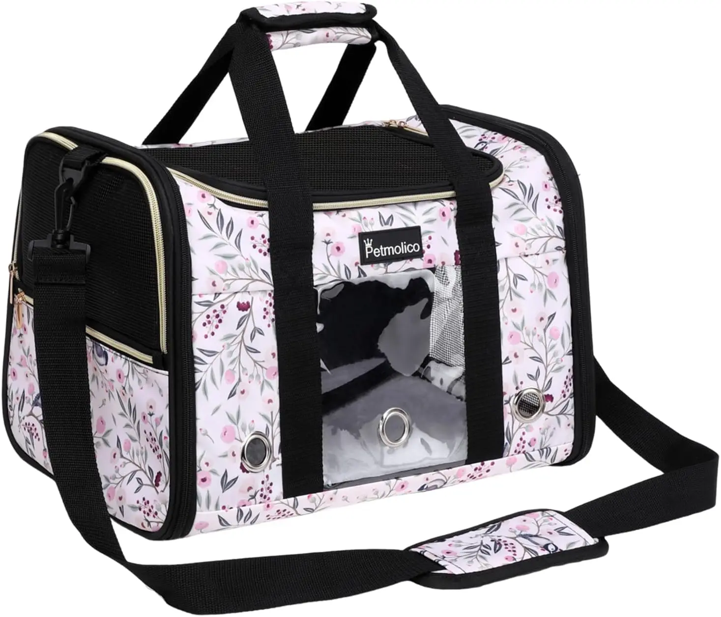 

Soft-Sided Cat Carrier for Small Medium Cats & Puppies - Airline Approved, 3 Open Doors, Medium, Mixed Pink