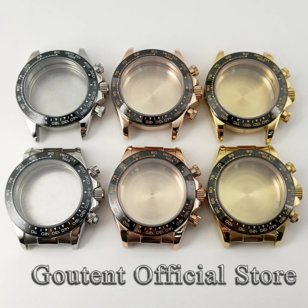 

Goutent 40 мм аксессуары для часов розовое золото серебро золото сапфировое стекло кварцевые часы корпус подходит для механизма VK63