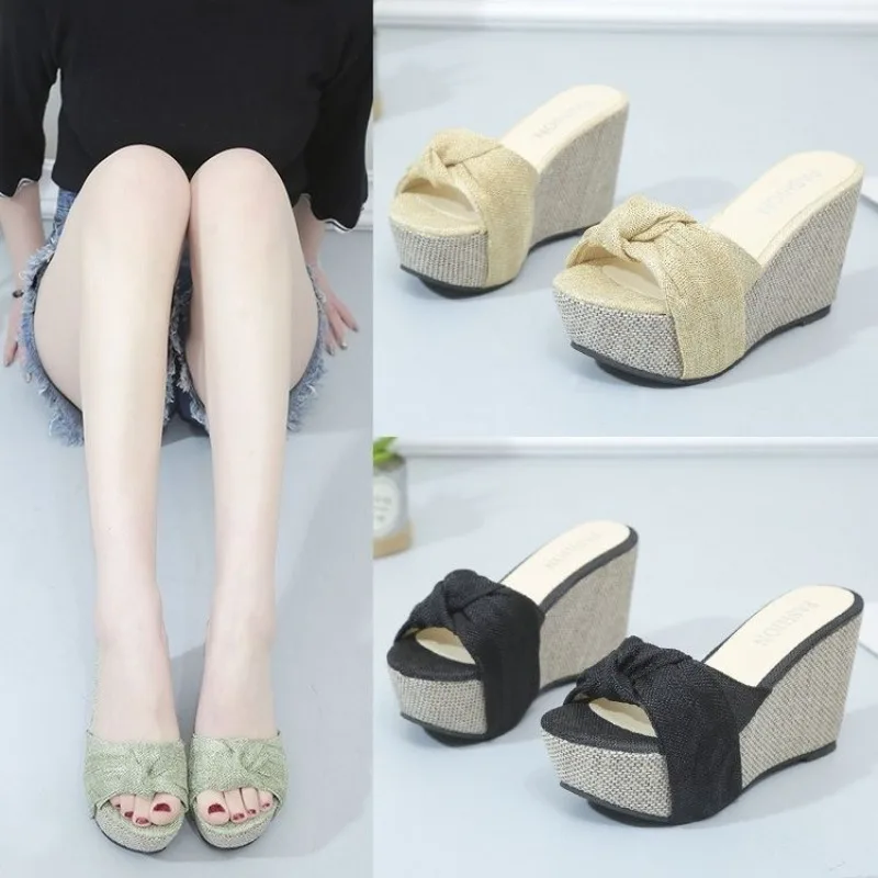 2026 New Twist Knot Design Wedge Heel Women's Heeled Mules Summer Fashionable Thick Sole Casual Women Shoes Босоножки Женские
