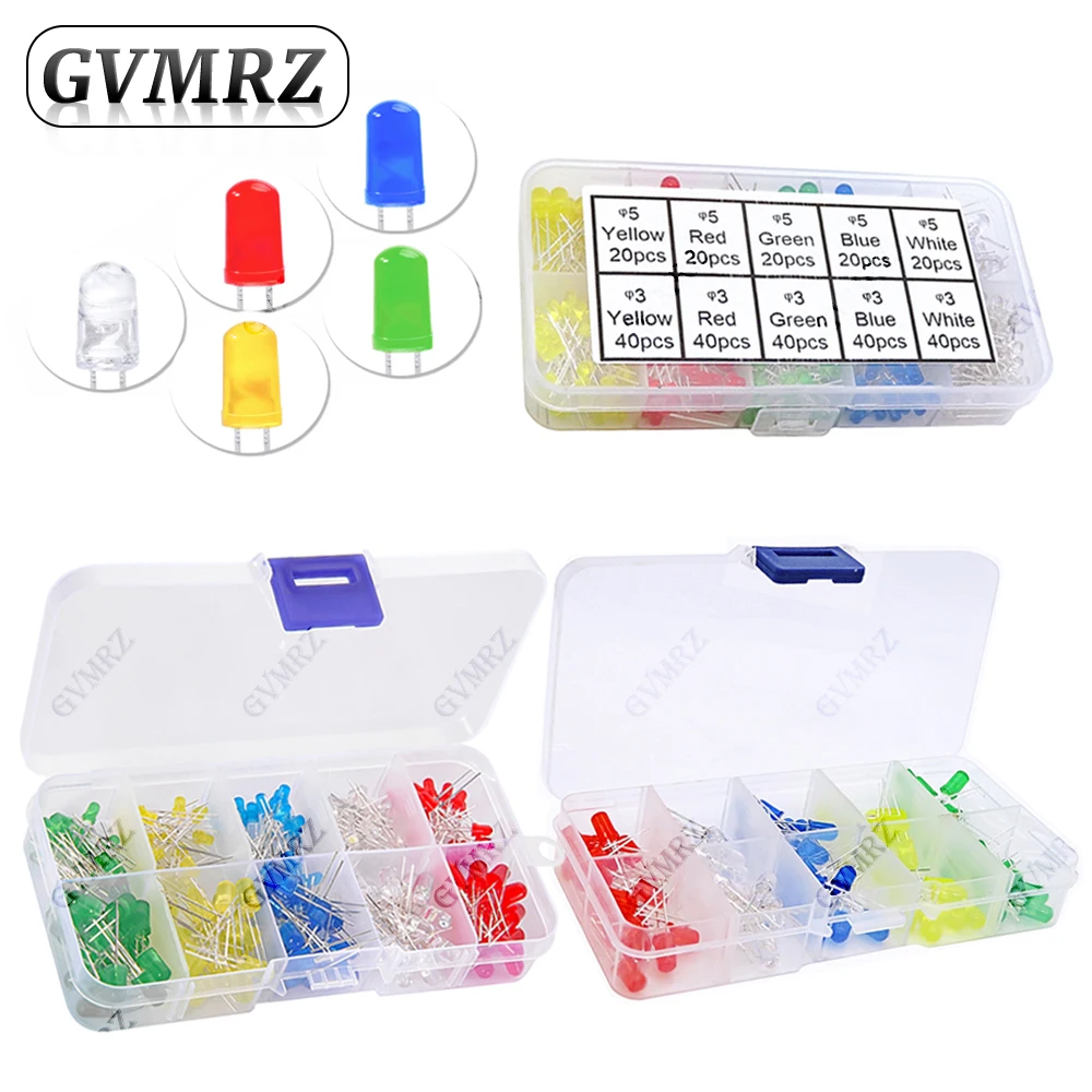3MM 5MM Light Emitting Diodes Electronics Kit F3 F5 LED Diode Assorted Kit White Green Red Blue Yellow Orange Luminous LED