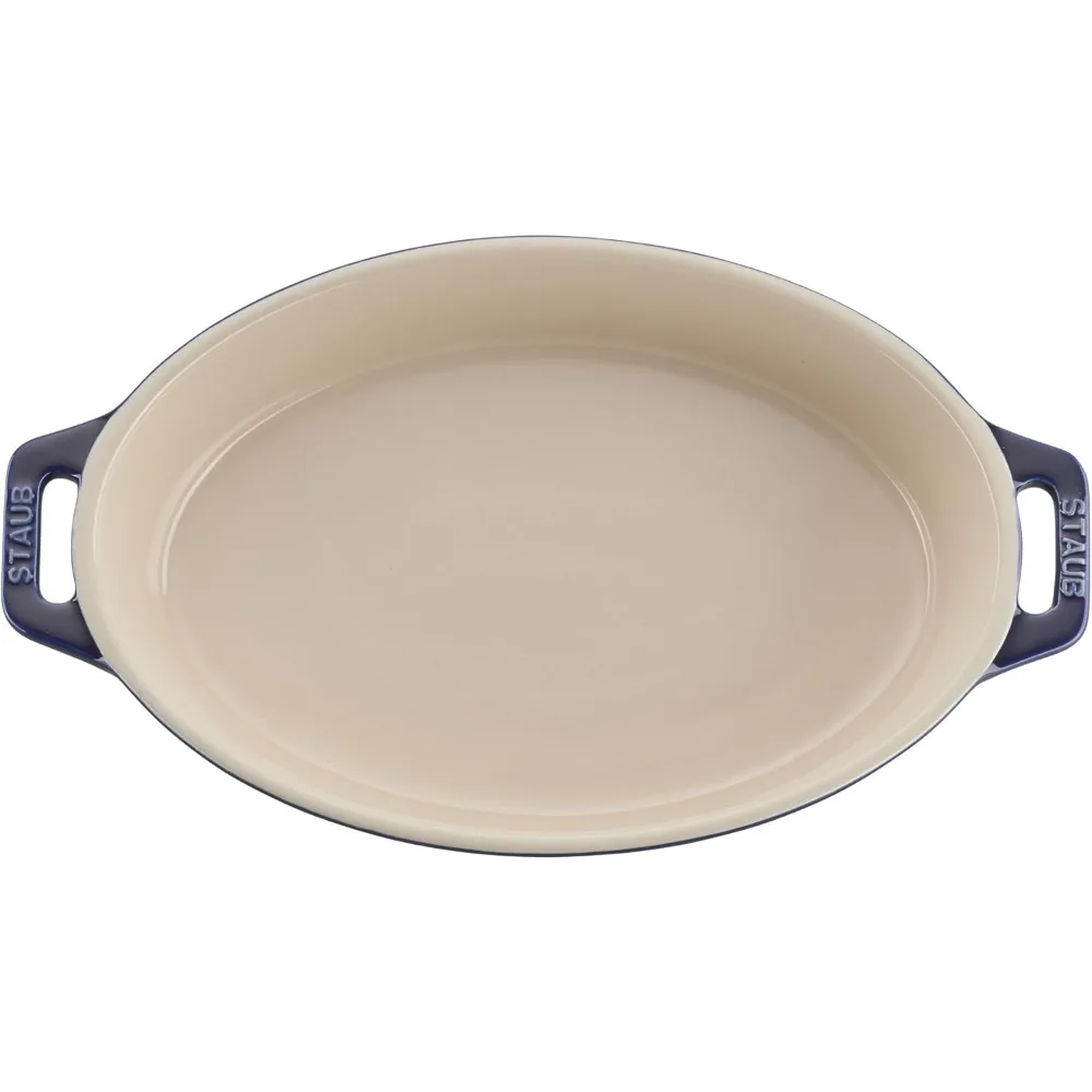 طقم أطباق خبز بيضاوية من السيراميك باللون الأزرق الداكن، قطعتان