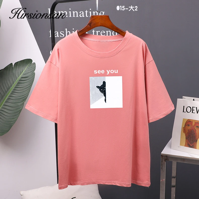 Hirsionsan Cartoon Printed Cotton Summer T Shirts Women Soft Kawaii Loose Tees Female Plus Size  Short Sleeve Tops for Lady 2023