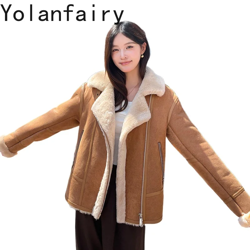 

YOLANFAIRY New High Quality Natural Fur Coat Woman Luxury Winter Warm Genuine Leather Jacket Fashion Lamb Fur Coats and Jackets