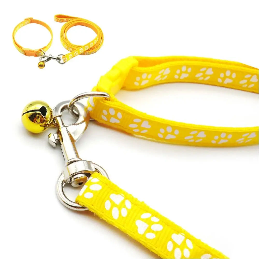 Dog Paw Print Pet Traction Rope with Collar Breathable Cat Traction Rope Adjustable Pet Walking Lead Rope Puppy Cat Accessories