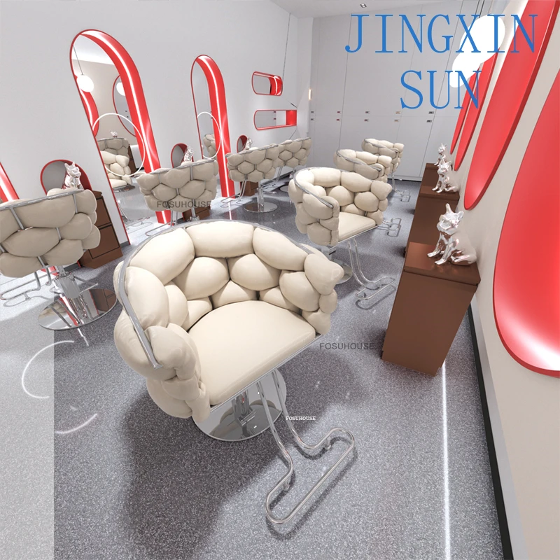 Luxury Stainless Steel Barber Chairs Beauty Salon Professional Beauty Chair European Salon Furniture High-end Hair Cutting Stool