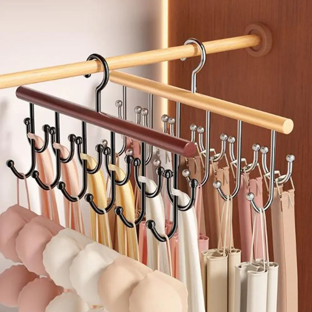 

Wall Mounted Wooden Sling Hanger Large Capacity 360 Degrees Rotating Camisole Clothes Hanger Space Saving with 18 Hooks