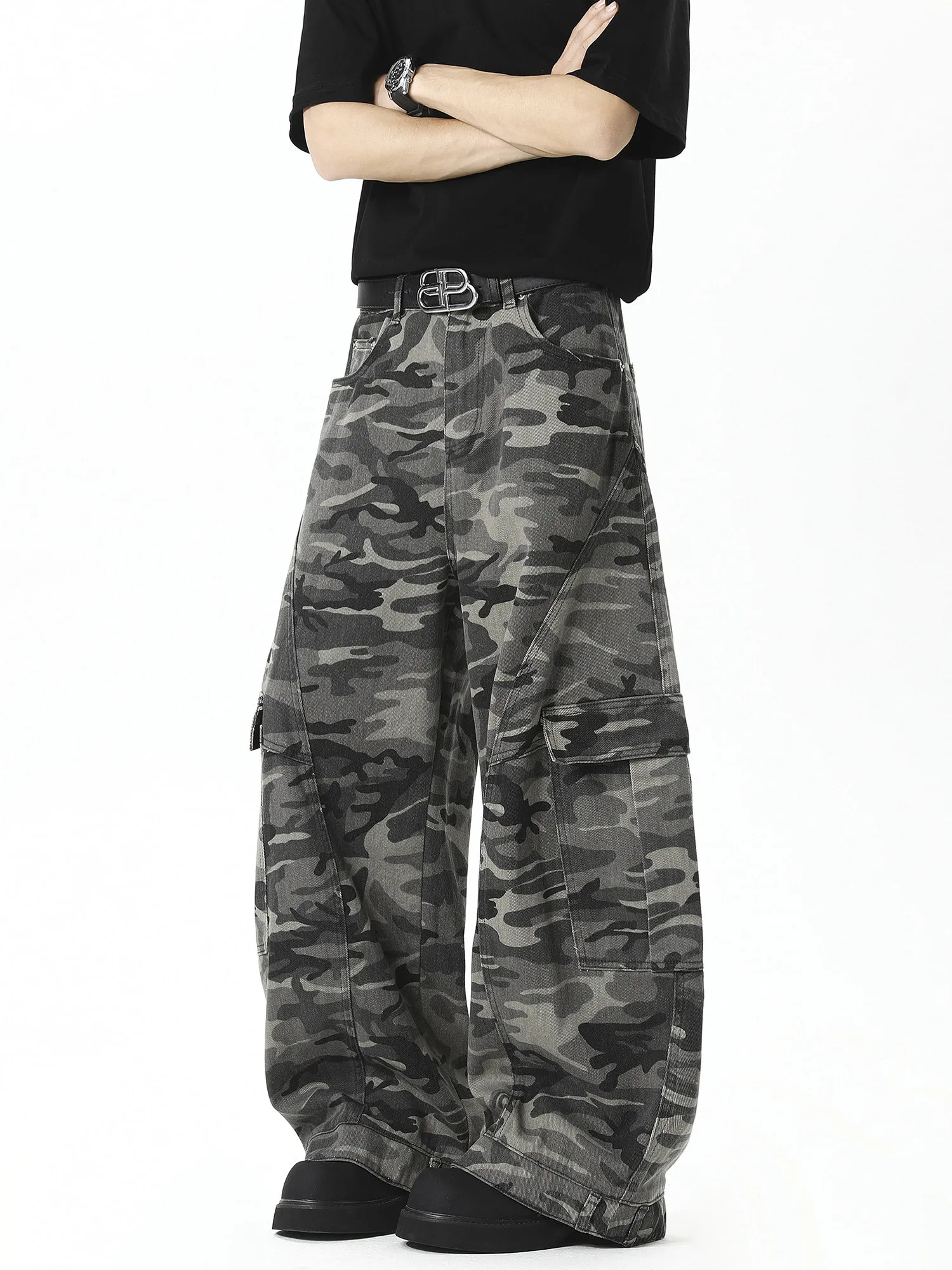 

Мужские рабочие брюки-карго в американском стиле, камуфляжные, весна-осень, из плотной ткани, с широкими штанинами, модные, Haome