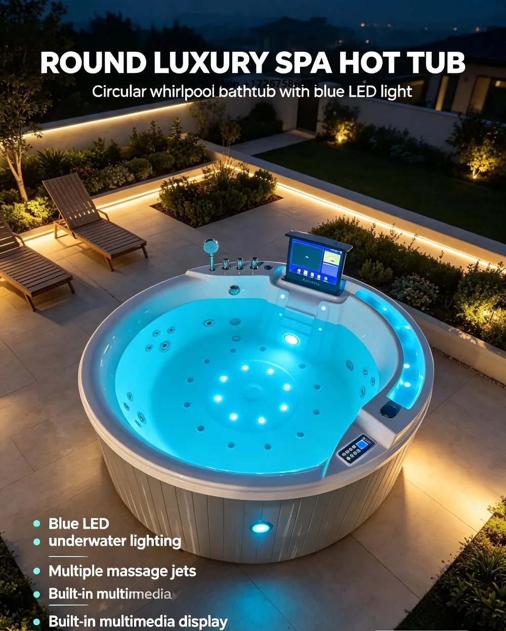 Outdoor 4 People Large Round Pool Patio Acrylic Spa Tub Smart Panel Constant Temperature Heating Bubble Massage Surf