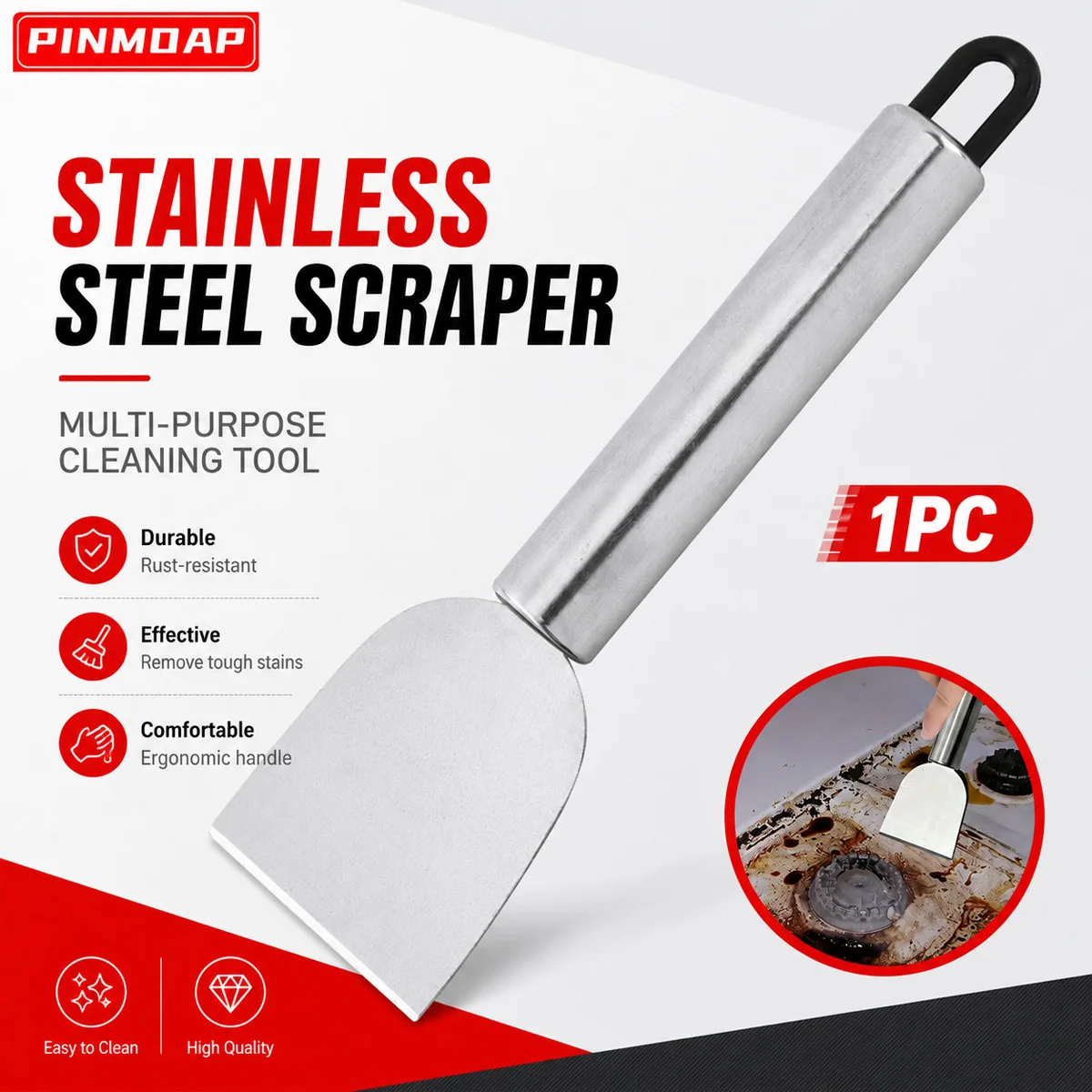 PINMOAP Metal Cleaning Scraper Small Kitchen Shovel Tool Stainless Steel Putty Knife for Stove Burnt Grease and Stain Removal
