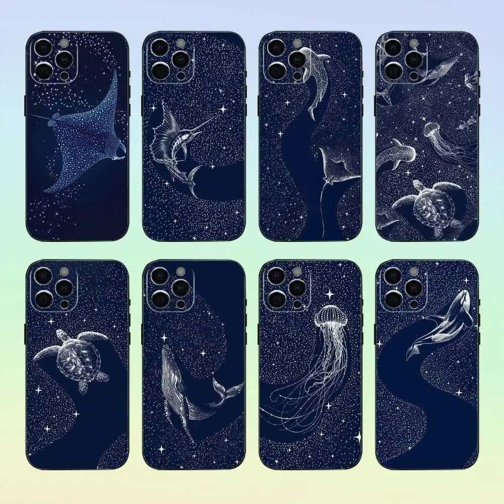 

Ocean Sea Animal Manta Ray Phone Case For iPhone17,16,15,14,13,12,11 Plus,Pro Max Soft Black Cover