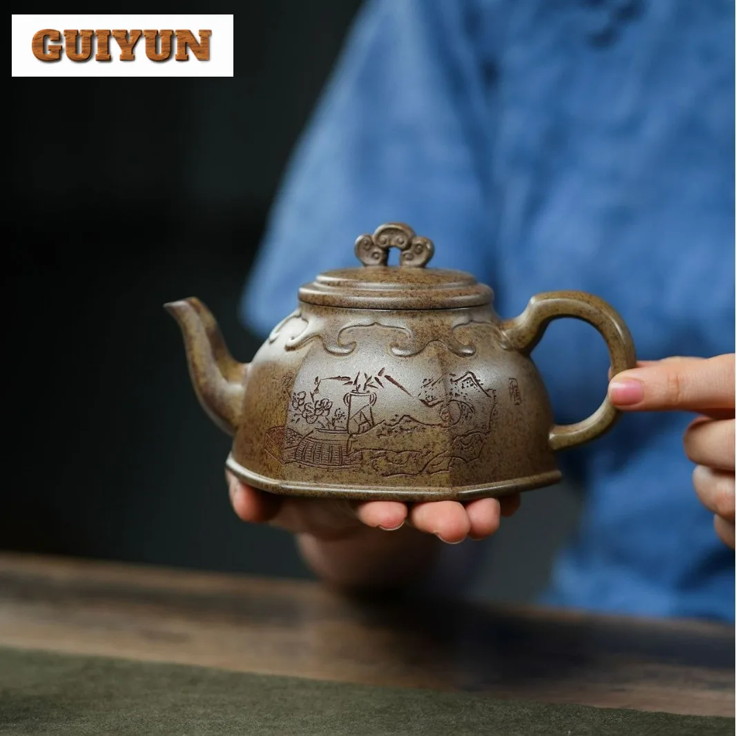 

420 мл Ретро Исин Фиолетовые Глиняные Чайники Master Ручной Работы Шестиугольный Горшок Ruyi Сырой Руд Агилавуд Грязевой Чайник С Фильтром Чайный Набор Zisha