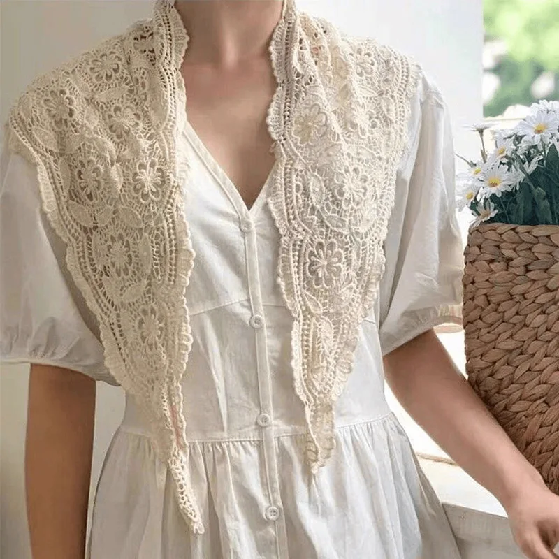 

Spring Autumn Shawls Fashionable Hollowed-out Flower Bud Scarf Triangular Versatile Wraps Hip Shaw For Casual Beach Vacation