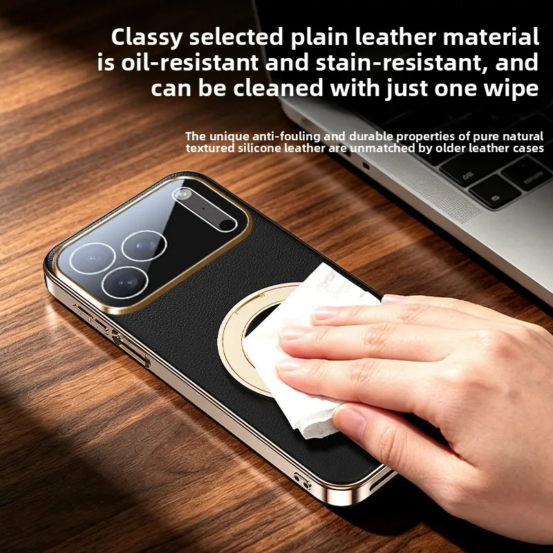 Luksusowe etui na telefon z wykończeniem w formie metalowego obwódku, przeznaczone do modeli iPhone 18, 17 Air, 16, 15, 14, 13 Pro Max, z funkcją MagSafe, magnetycznym uchwytem i obrotową podstawką. — zdjęcie produktu 6